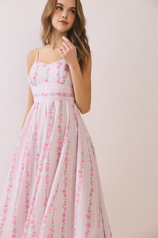 Sleeveless Floral Print Midi Dress Pink