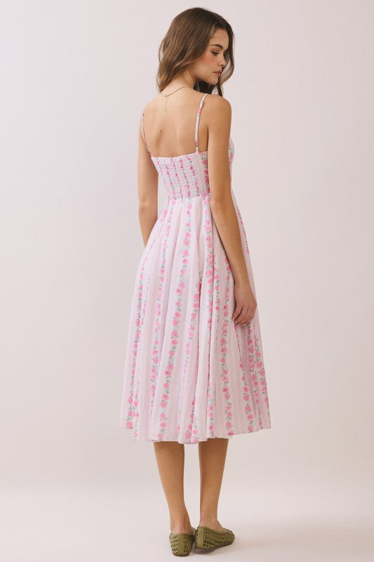 knee length dresses for ladies Desdemona Sleeveless Floral Print Midi Dress Pink – Miss Match Group Inc