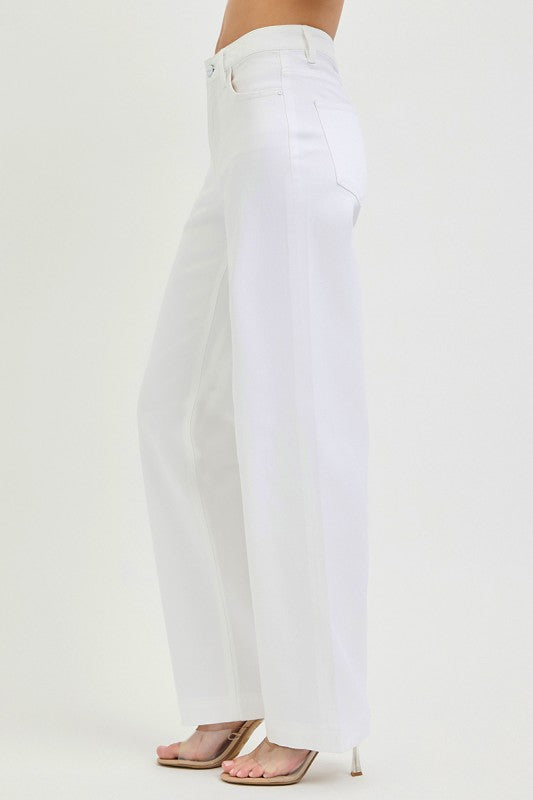  High Rise Wide Leg Jeans White