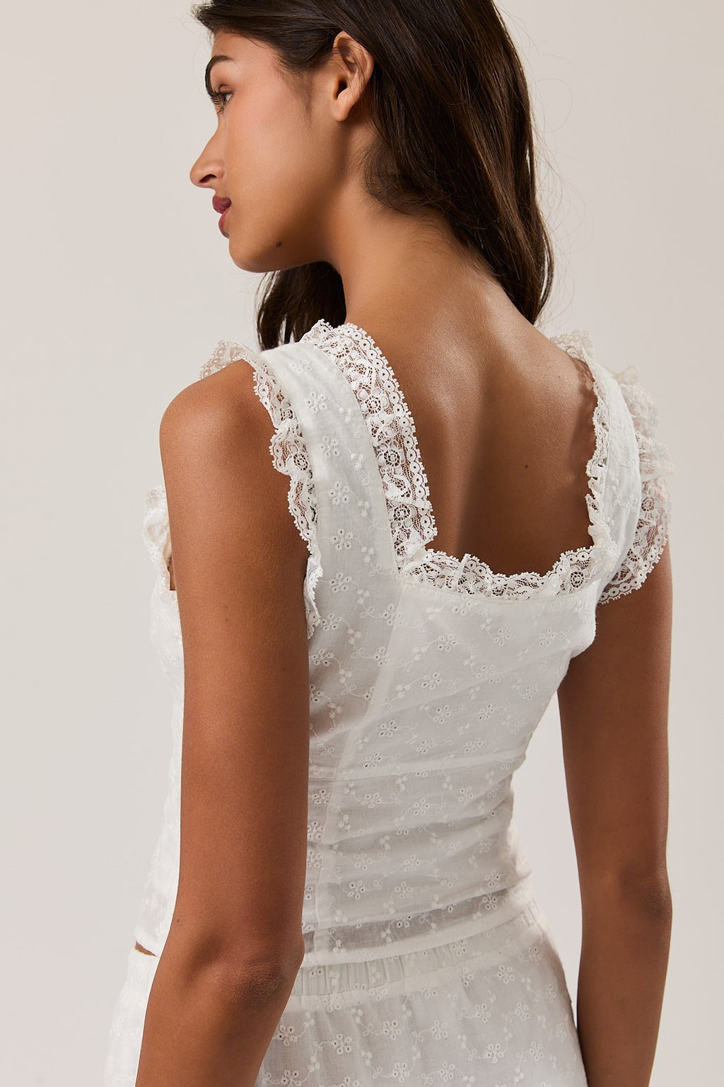 Sleeveless Button Down Elegant Lace Top White