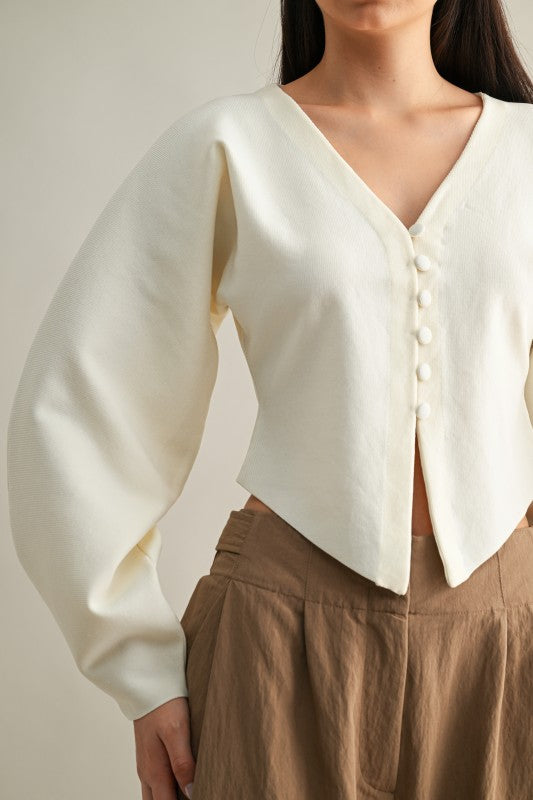 Long Sleeve Button Down Crop Top Cream