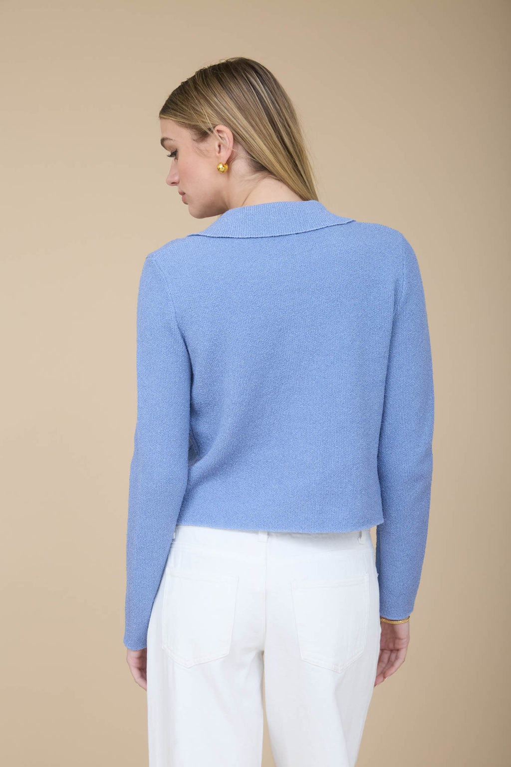 Long Sleeve Button Down Knit Cardigan Blue