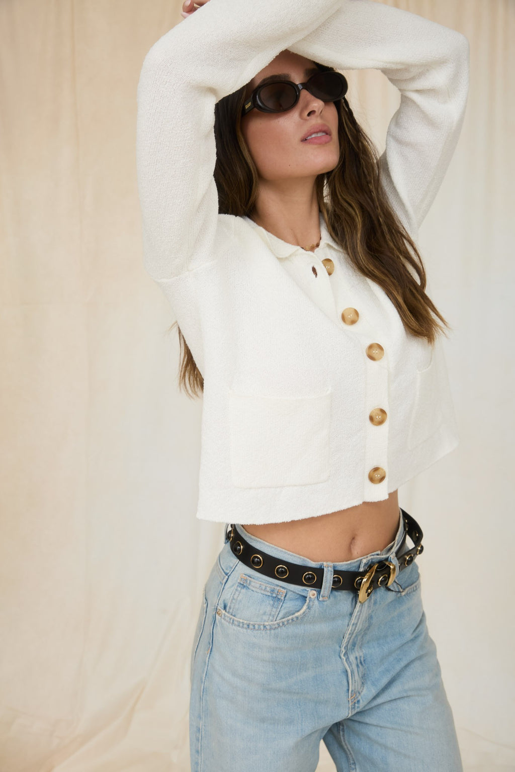 Long Sleeve Button Down Knit Cardigan Ivory