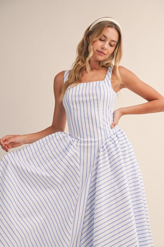 Sleeveless Stripe Print Midi Dress White
