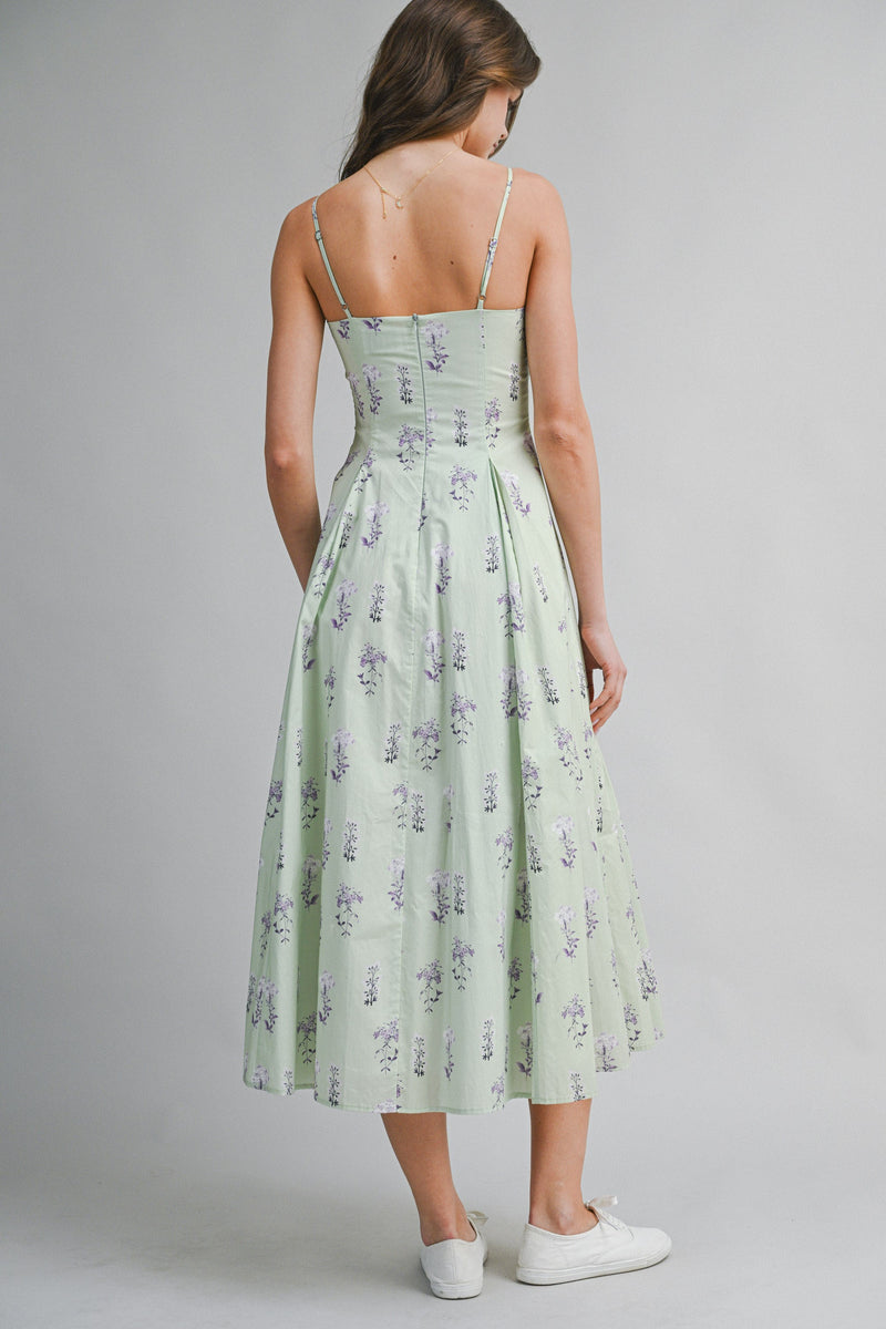 mint floral midi dress Mint Floral Print Lace Trim Corset Style Midi Dress
