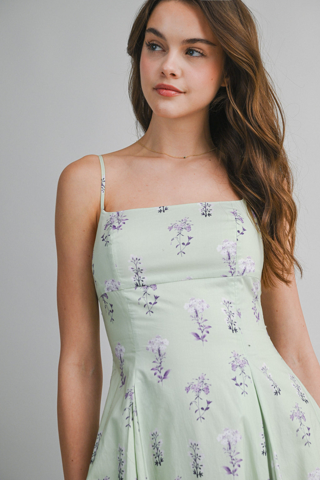 Sleeveless A-Line Floral Print Midi Dress Mint