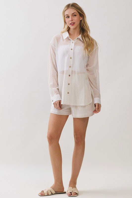 High Waist Stripe Print Shorts White