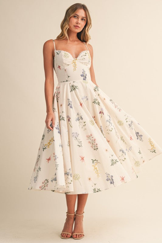 cream floral bridesmaid dresses Nadia Satin Floral Print Dress