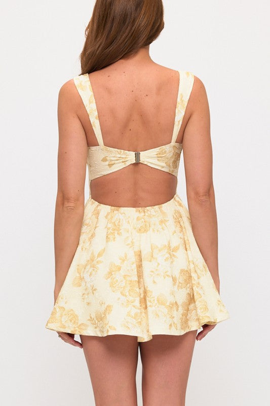 yellow floral backless dress Yellow Floral Halter Neck Backless Summer Dress