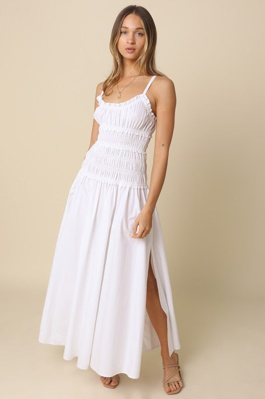Sleeveless Smocked Maxi Dress White