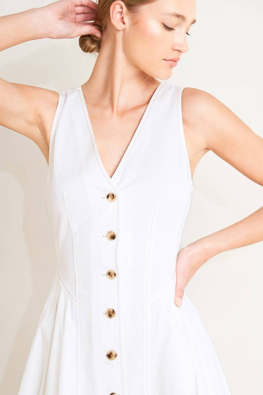 Sleeveless Button Down Woven Midi Dress White