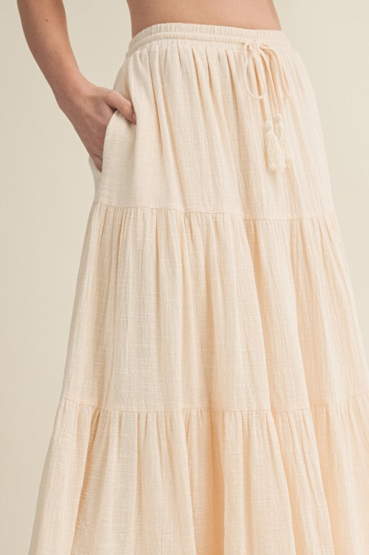 High Waist Tiered Maxi Skirt Natural