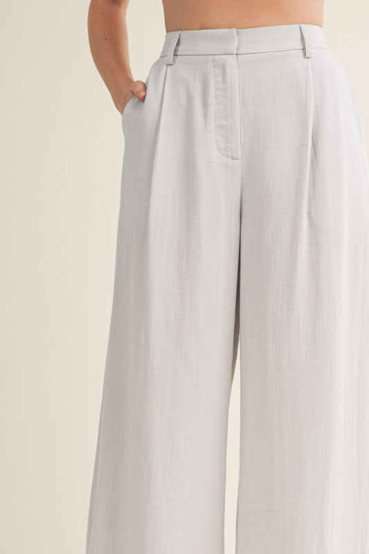 High Waist Wide Leg Pleated Pants Grey