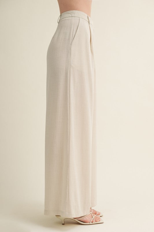 High Waist Wide Leg Pleated Pants Natural