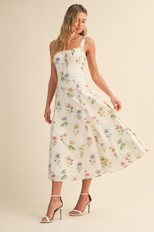 navy blue dress for baby girl Velvet A-Line Floral Midi Dress main image 1