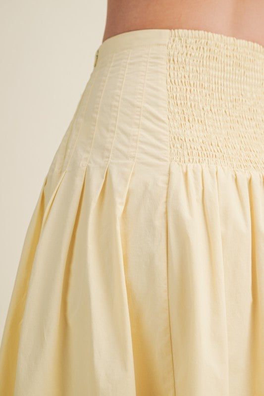 High Waist Pleated Midi Skirt Yellow