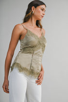 Sleeveless Dreamy Lace Trim Satin Cami Top Light Mocha