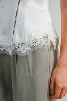 Sleeveless Dreamy Lace Trim Satin Cami Top Cream
