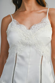 Sleeveless Dreamy Lace Trim Satin Cami Top Cream