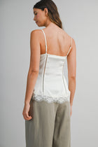 Sleeveless Dreamy Lace Trim Satin Cami Top Cream