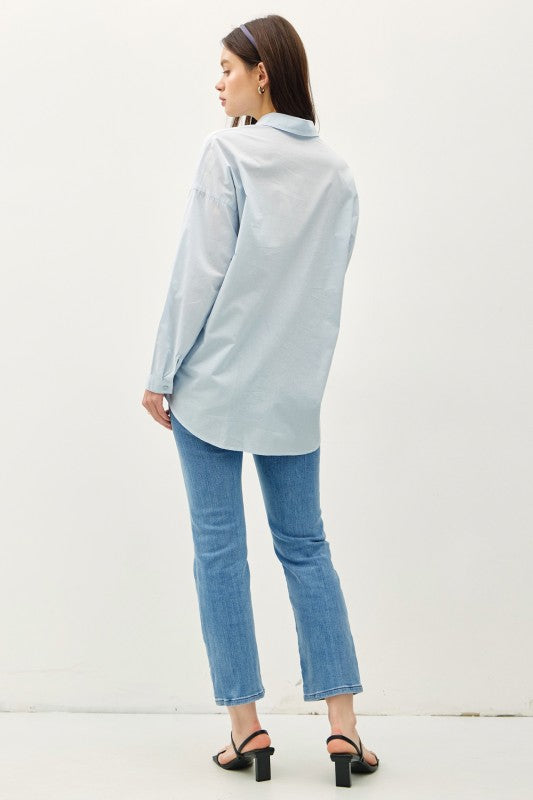 Long Sleeve Button Down Top Blue