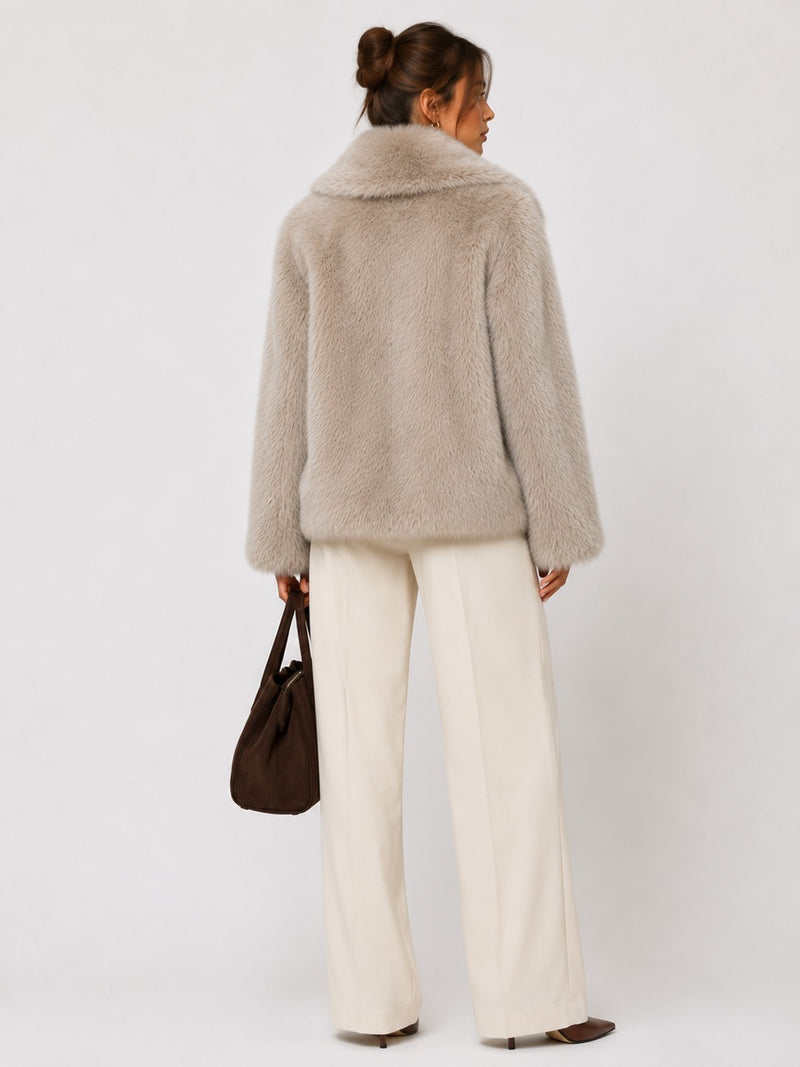 Paulina Long Sleeve Faux Fur Jacket Taupe