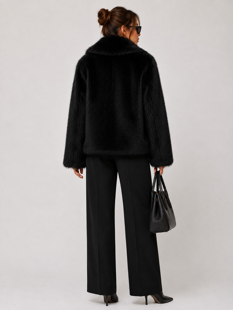 Long Sleeve Faux Fur Jacket Black