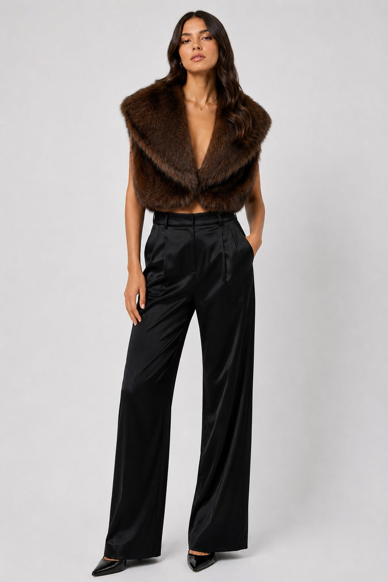 Sleeveless Faux Fur Vest Brown