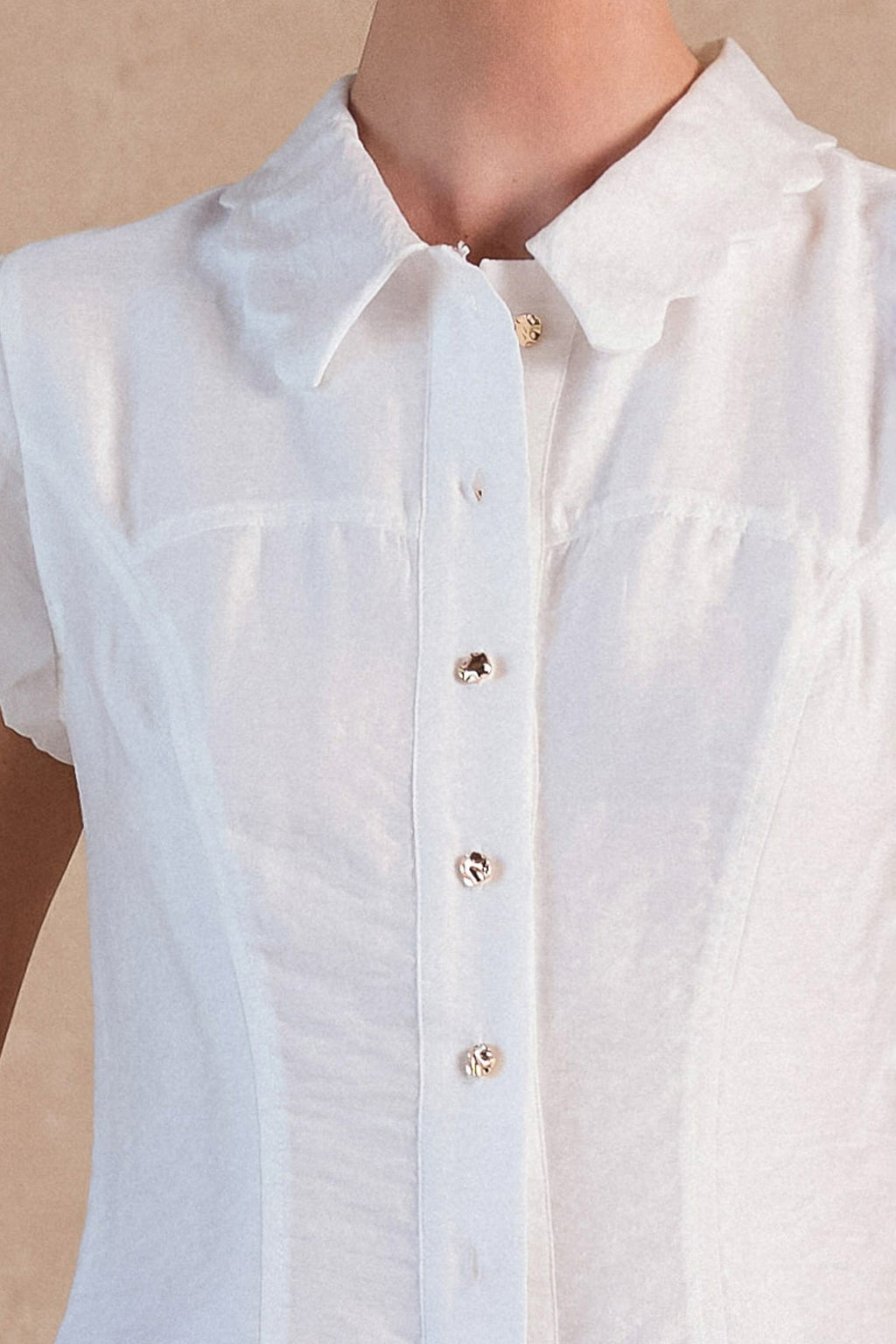 Short Sleeve Button Down Top White