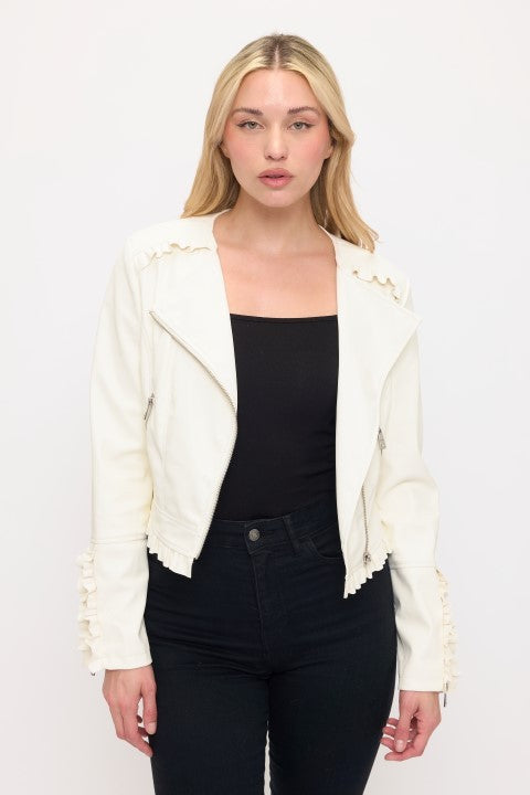 Vegan Leather Moto Jacket White