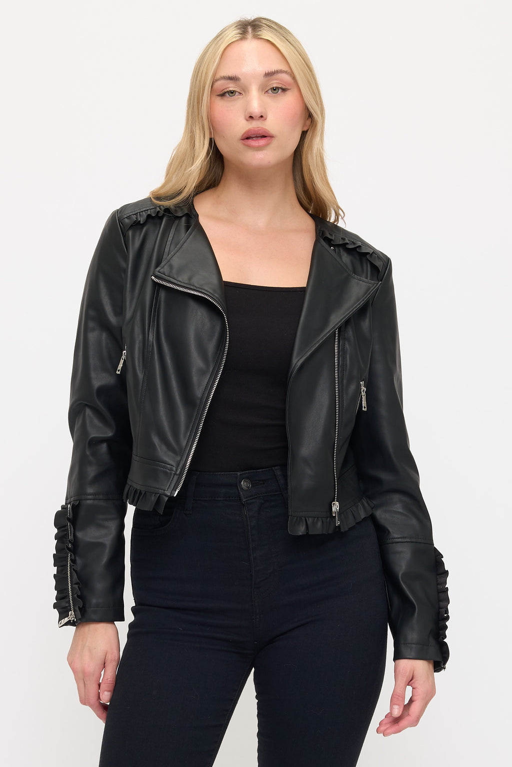 Vegan Leather Moto Jacket Black