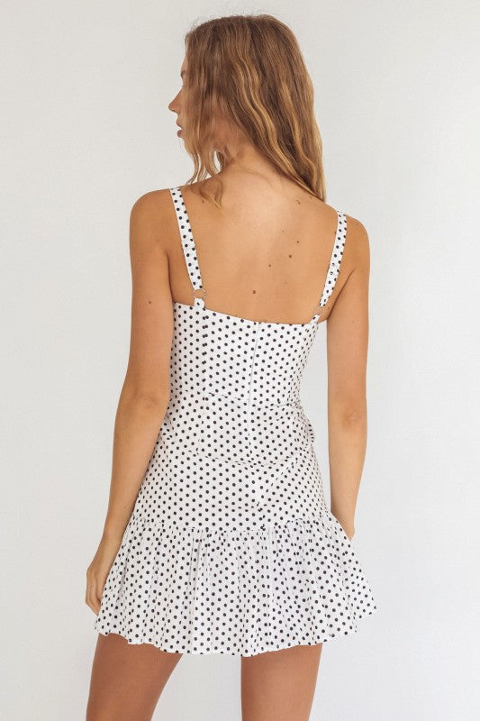  Sleeveless Corset Polka Dot Print Mini Dress White