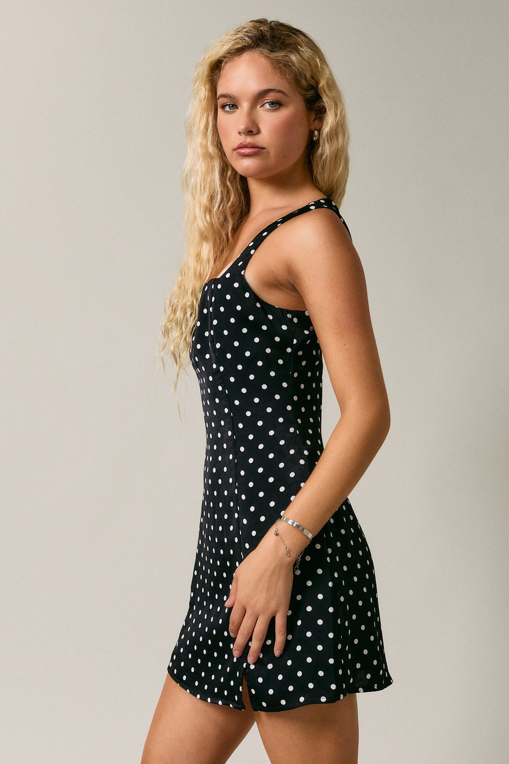 Sleeveless Polka Dot Print Mini Dress Black