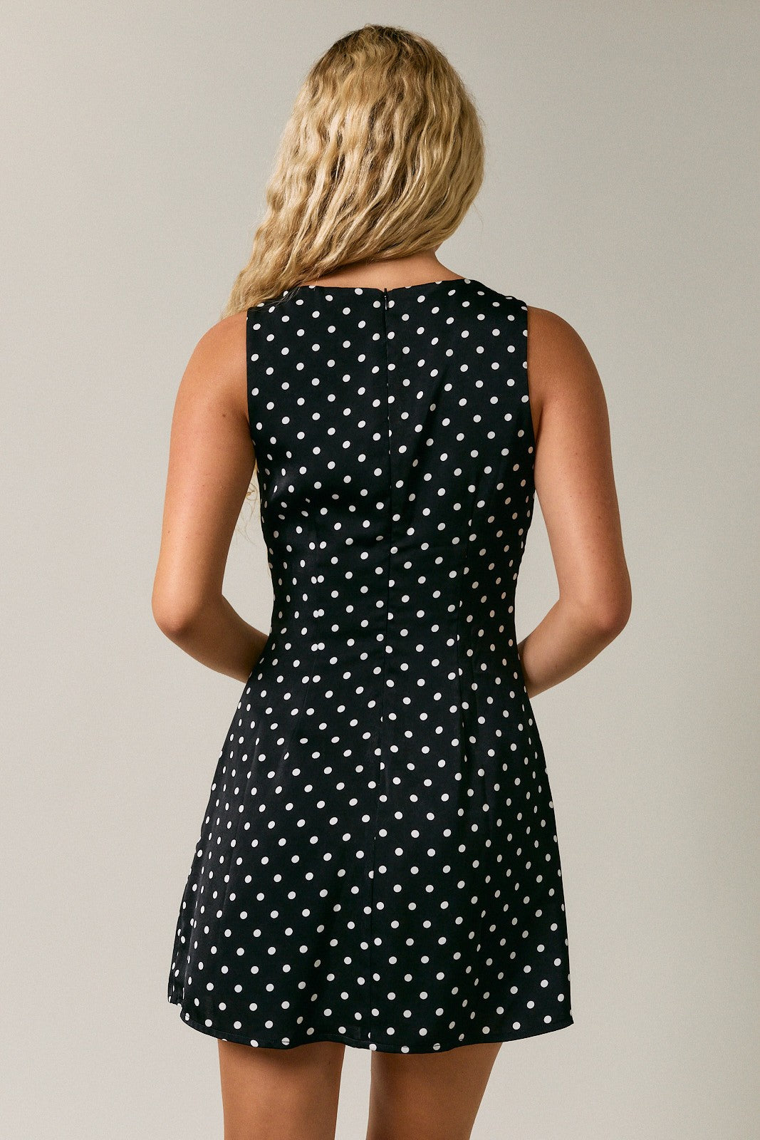 Sleeveless Polka Dot Print Mini Dress Black