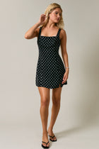 Sleeveless Polka Dot Print Mini Dress Black