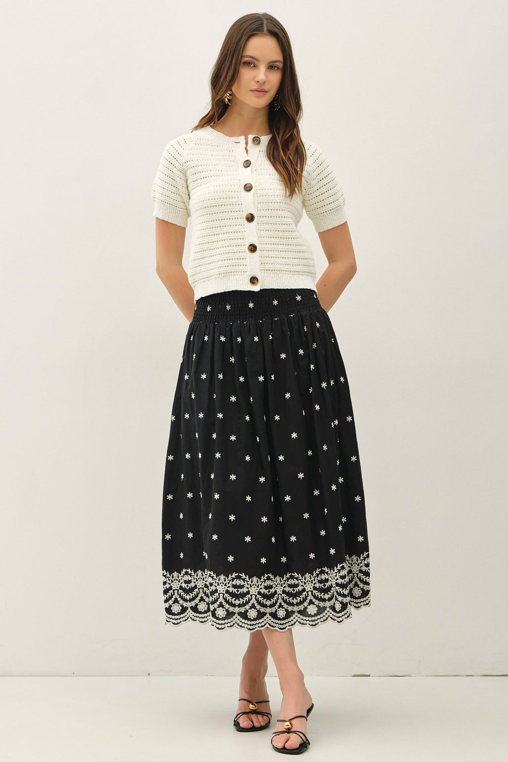 Short Sleeve Button Down Knit Top White