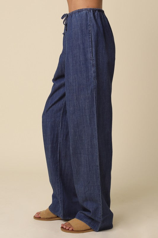 High Waist Wide Leg Denim Pants Blue