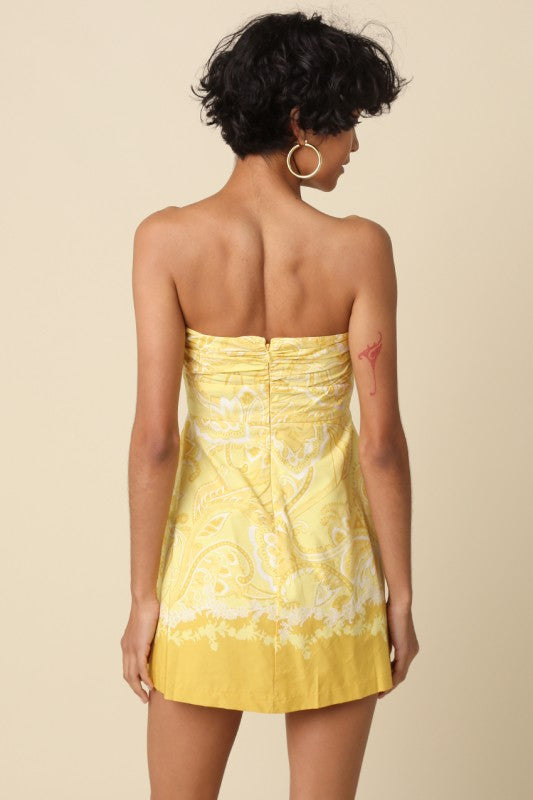 Sleeveless Bow Front Abstract Print Mini Dress Yellow