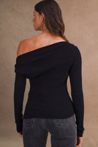 One Shoulder Long Sleeve Asymmetrical Knit Top Black