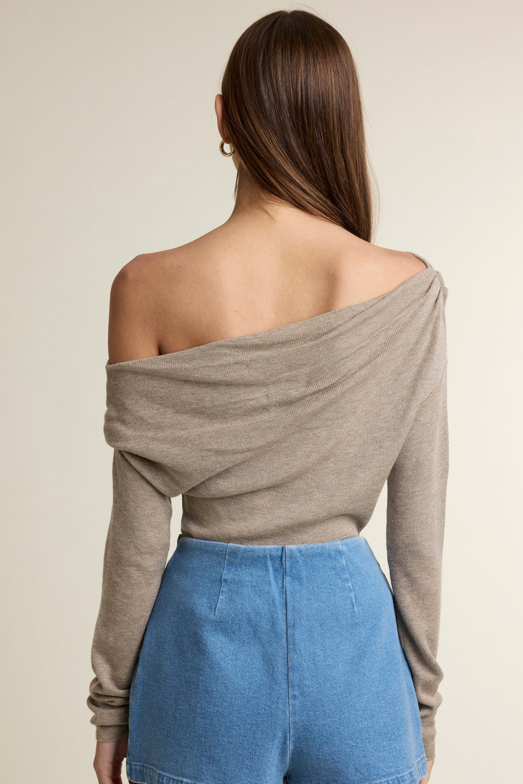 One Shoulder Long Sleeve Asymmetrical Knit Top Mocha