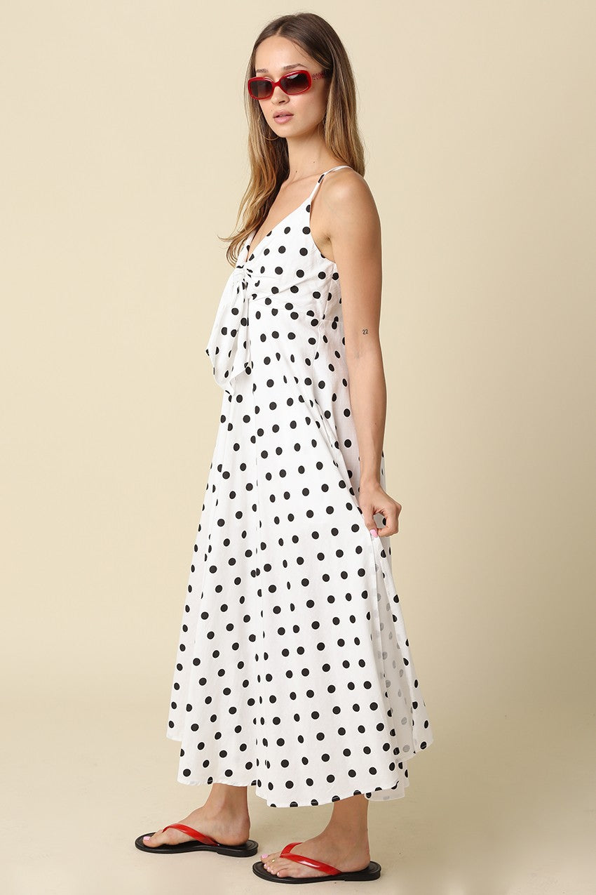 Sleeveless Polka Dot Print Maxi Dress White