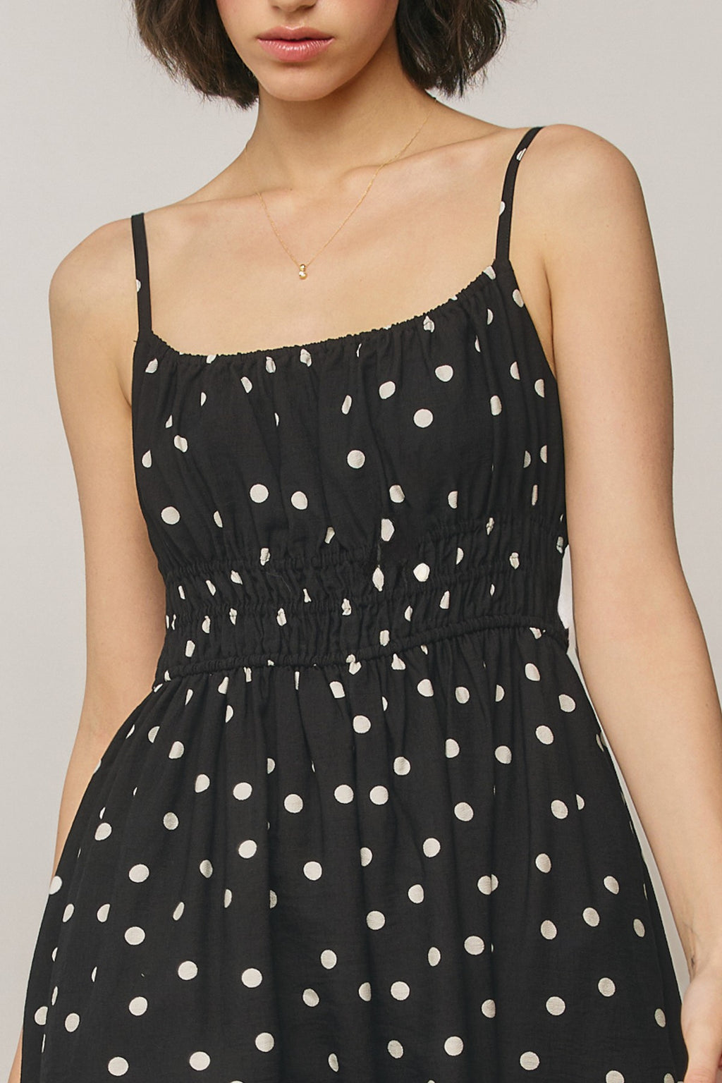 Sleeveless Polka Dot Print Midi Dress Black