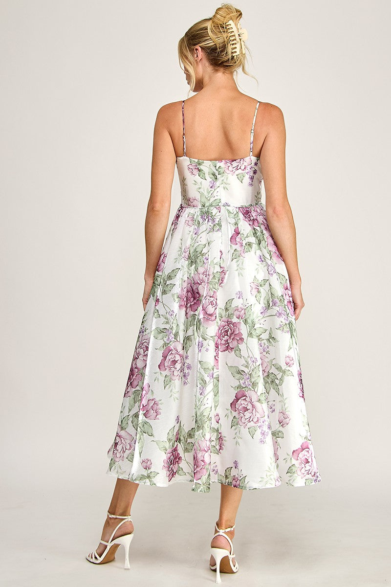 Rumi Sleeveless Dreamy Floral Print Midi Dress Mauve LARGE