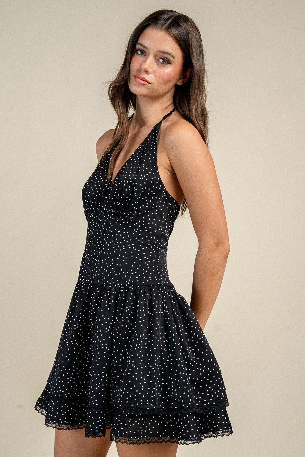Sleeveless Halter Polka Dot Print Mini Dress