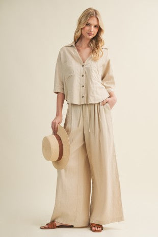 High Waist Wide Leg Pants Natural