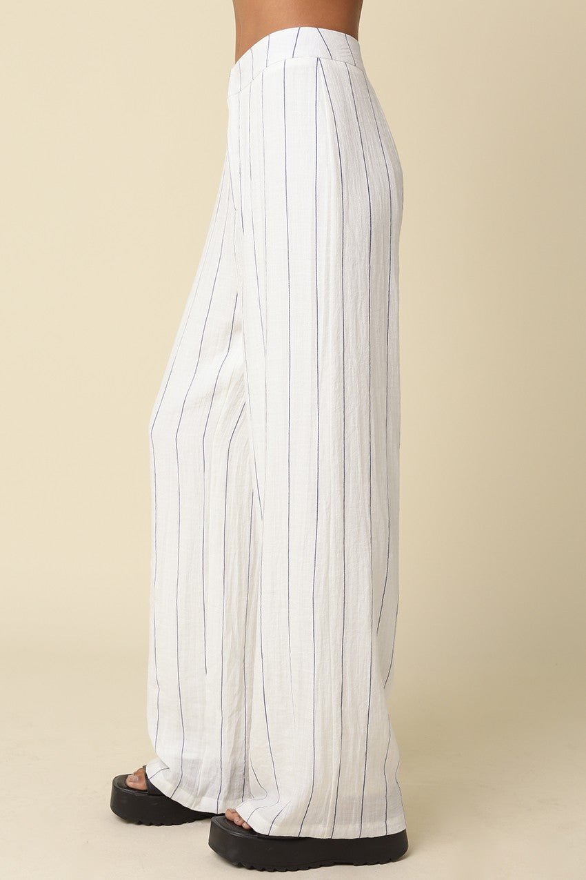 High Waist Stripe Print Wide Leg Pants White