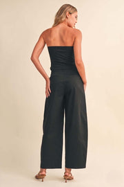 Sleeveless Corset Top And Wide Leg Barrel Pants Set Black