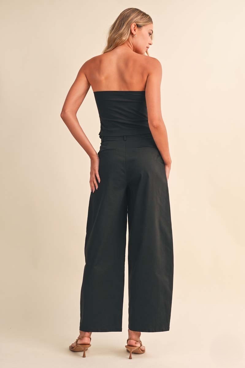 Sleeveless Corset Top And Wide Leg Barrel Pants Set Black
