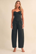 Sleeveless Corset Top And Wide Leg Barrel Pants Set Black