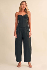 Sleeveless Corset Top And Wide Leg Barrel Pants Set Black